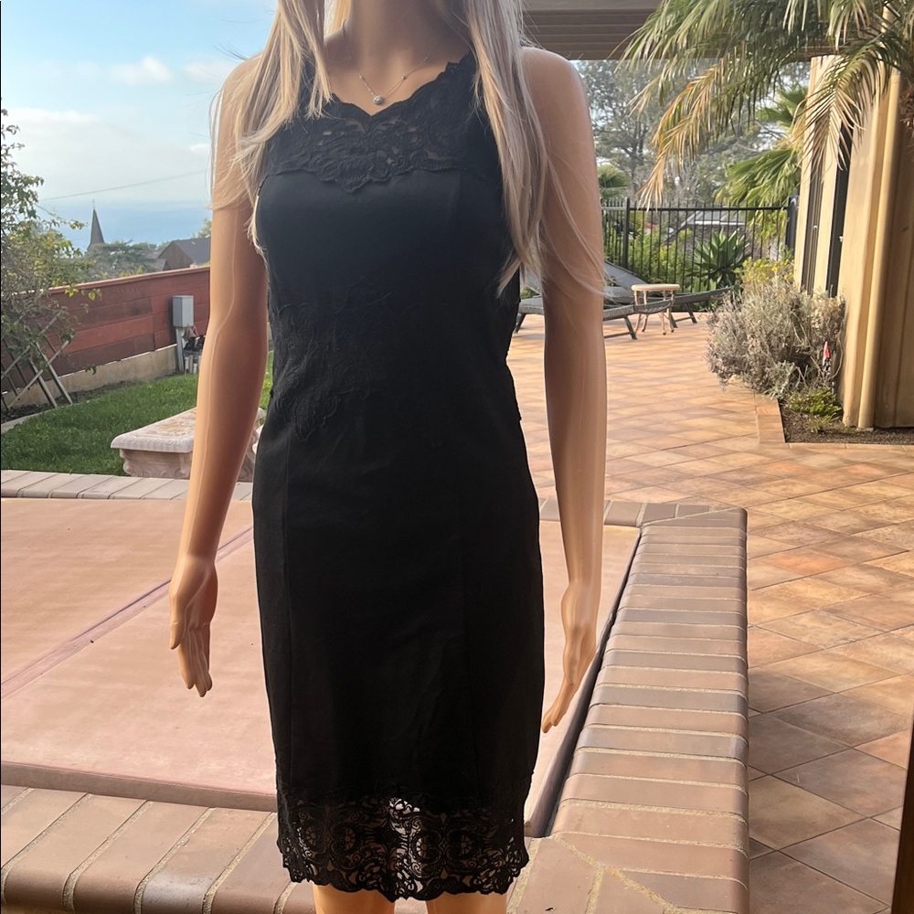 INC International Concepts Black Lace Trim Midi Dress